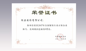 2017年朗姿全國服裝行業(yè)百強(qiáng)企業(yè)利潤總額第43名